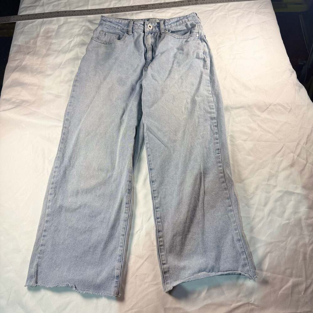Cotton On 91 Wide Leg High Rise Relaxed Jeans Light Wash Raw Hem Size 4